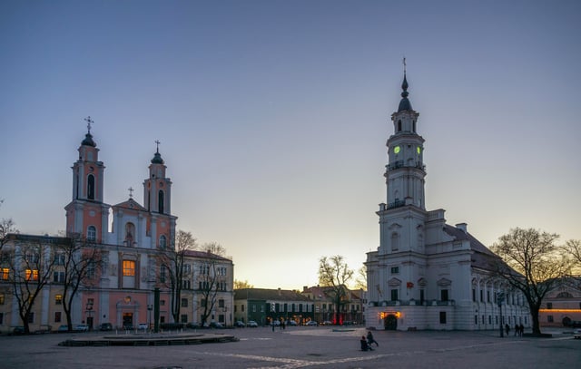 Church of St. Francis Xavier was built by Jesuits at the Town Hall Square in the Old Town of Kaunas in 1666–1732