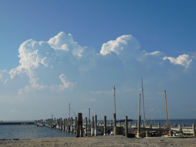 Cumulus congestus clouds over Long Island on a summer afternoon