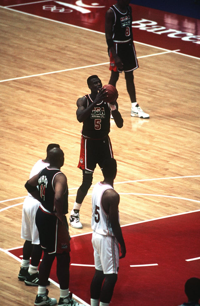 David Robinson shoots a free throw for the gold-medal winning United States "Dream Team".