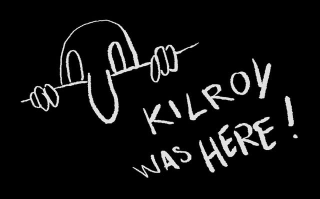 "Kilroy was here]" was a graffito that became popular in the 1940s, and existed under various names in different countries, illustrating how a meme can be modified through replication. This is seen as one of the first widespread memes in the world