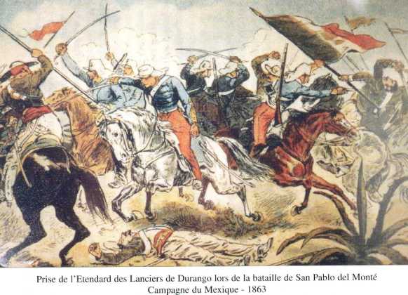 French chasseurs d'Afrique taking the standard of the Durango lancers at the Battle of San Pablo del Monte