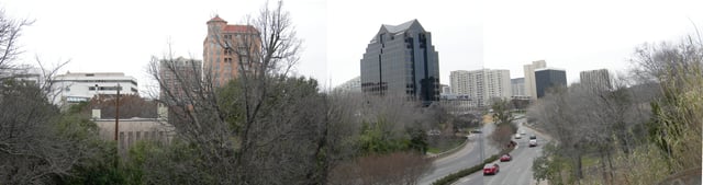 View of Turtle Creek and Turtle Creek Boulevard from a Katy Trail overpass