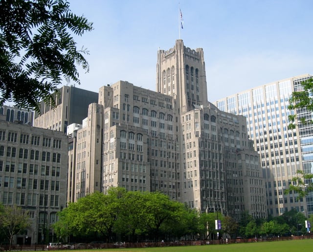 The Montgomery Ward Memorial Building (1927) at Northwestern's Feinberg School of Medicine in Chicago, America's first academic skyscraper