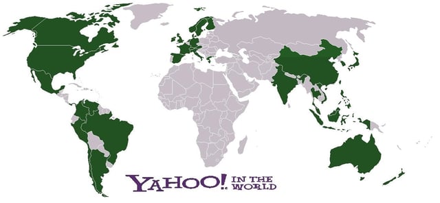 Map showing localized versions of Yahoo! web portals, as of 2008