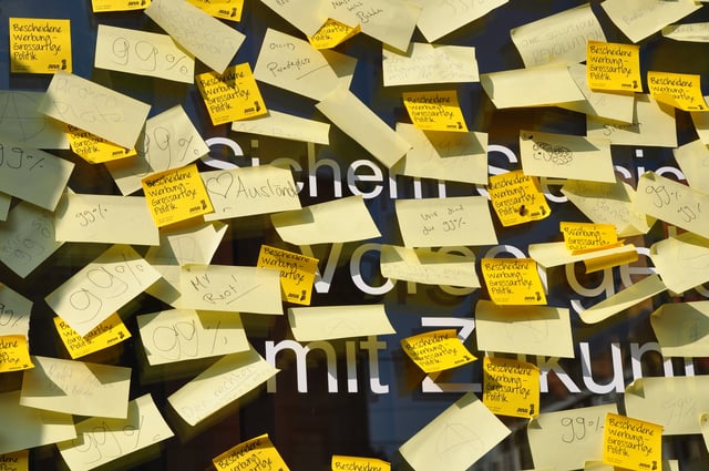 Occupy movement Post-it Notes at the Paradeplatz in Zürich