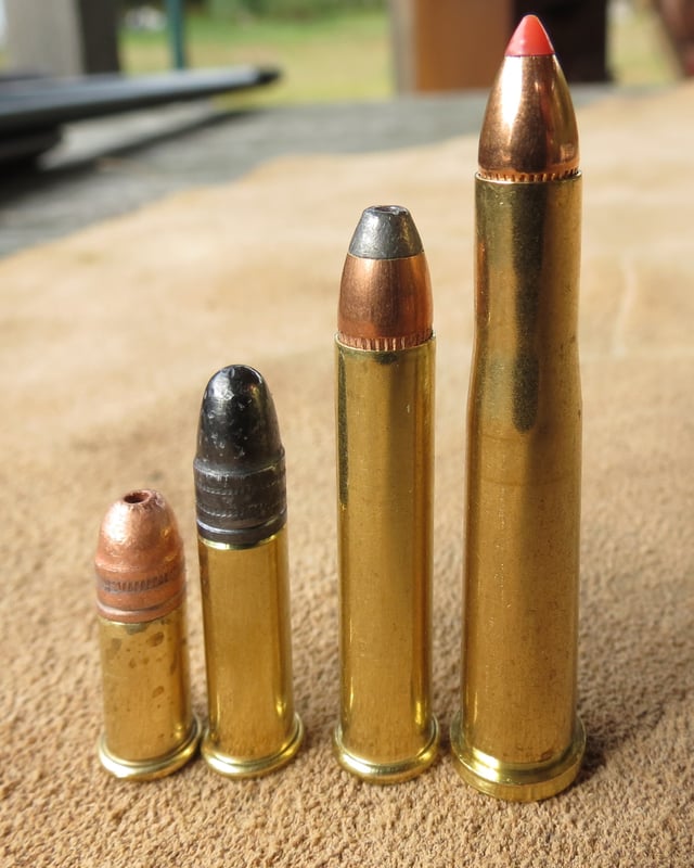 A .22 Short, .22 LR, .22 Winchester Magnum, and a .22 Hornet