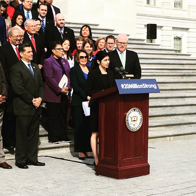 Congressional Democrats celebrating the 6th anniversary of the Affordable Care Act in March 2016 on the steps of the U.S. Capitol