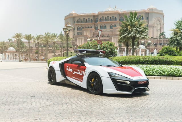 Abu Dhabi Police patrol car on duty at Emirates Palace