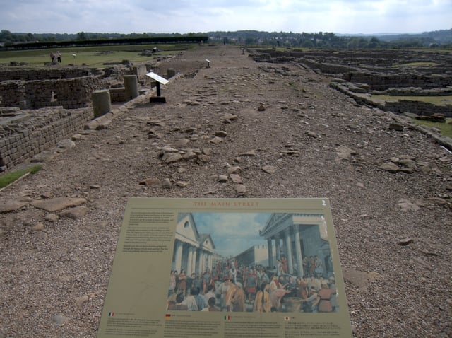 The Roman fort and town at Coria, viewed along the Stanegate road.