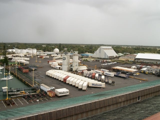 Shipping dock in Hawaii with Matson containers