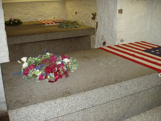 Tombs of John and Abigail Adams (far) and John Quincy Adams (near), in family crypt at United First Parish Church