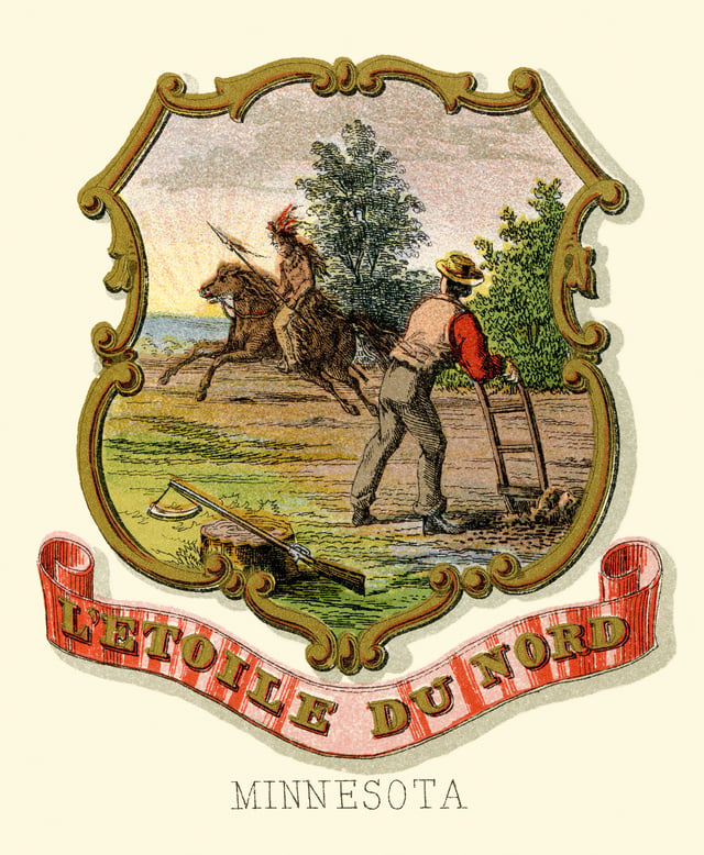 The historical coat of arms of Minnesota in 1876