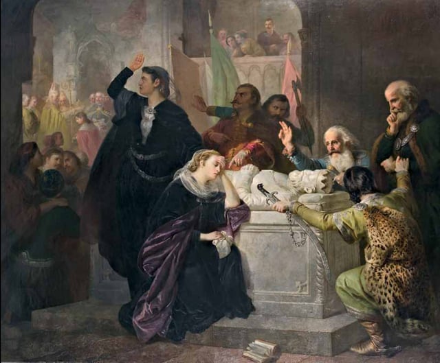 Elizabeth and Mary attending Charles' coronation, by József Molnár, c. 1880