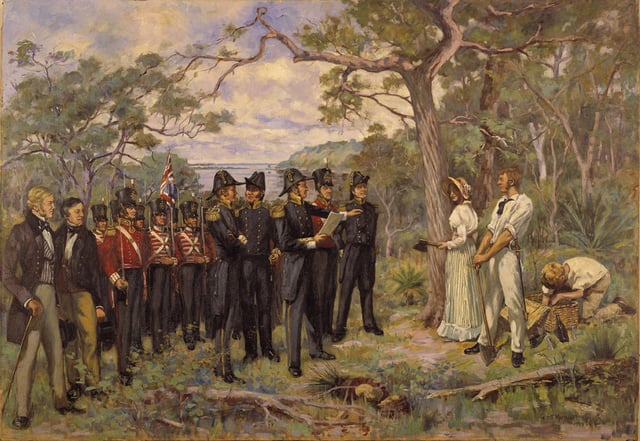 The Foundation of Perth 1829 by George Pitt Morison is a historically accurate reconstruction of the official ceremony by which Perth was founded.