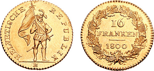 16 francs, Helvetic Republic, 1800, gold