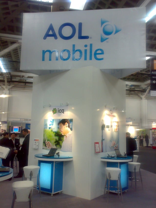 An AOL Mobile sign at GSMA Barcelona, Spain, 2008