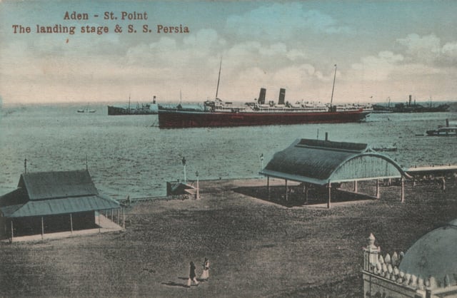 Port of Aden (around 1910). Ships lying off Steamer Point at the entrance to the modern inner harbour.