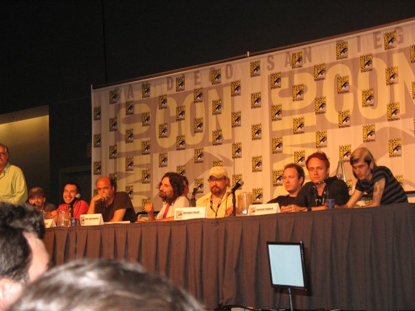 Several creators and writers of Adult Swim shows at the San Diego Comic Con 2006 Adult Swim panel. From left to right: Keith Crofford, Seth Green, Matthew Senreich, Scott Adsit, Dino Stamatopoulos, Tommy Blacha, Brendon Small, Jackson Publick and Doc Hammer.