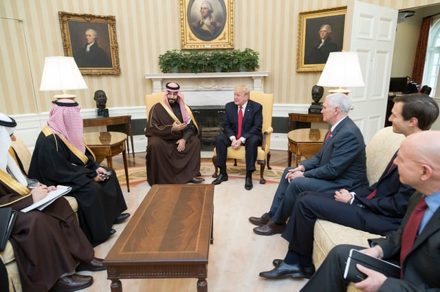Pence and Trump with Crown Prince of Saudi Arabia Mohammad bin Salman on March 14, 2017