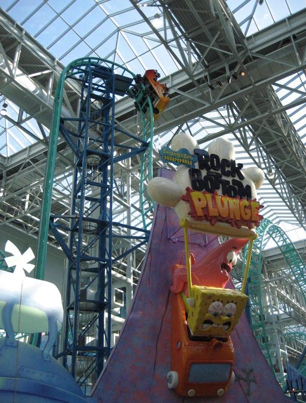 Entrance and lift hill of SpongeBob SquarePants Rock Bottom Plunge ride at the Mall of America