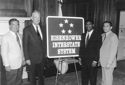 Commemorative sign introduced in 1993. The system was established during Dwight D. Eisenhower's presidency, and the five stars commemorate his rank as General of the Army during World War II.