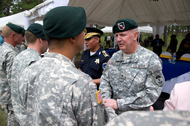 Special Forces soldiers participate in the graduation ceremony in Tegucigalpa, Honduras in 2014, wearing their green berets