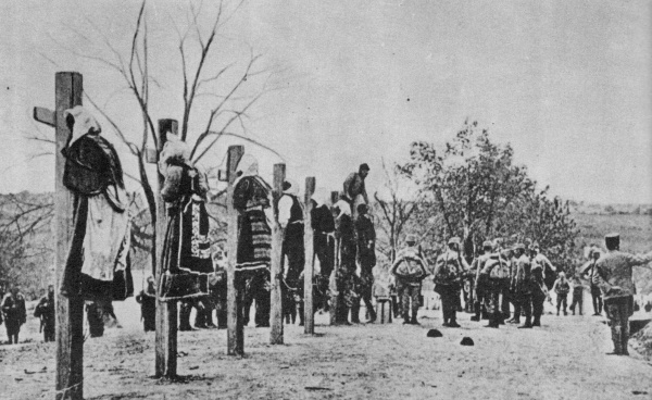 Austro-Hungarian soldiers executing men and women in Serbia, 1916
