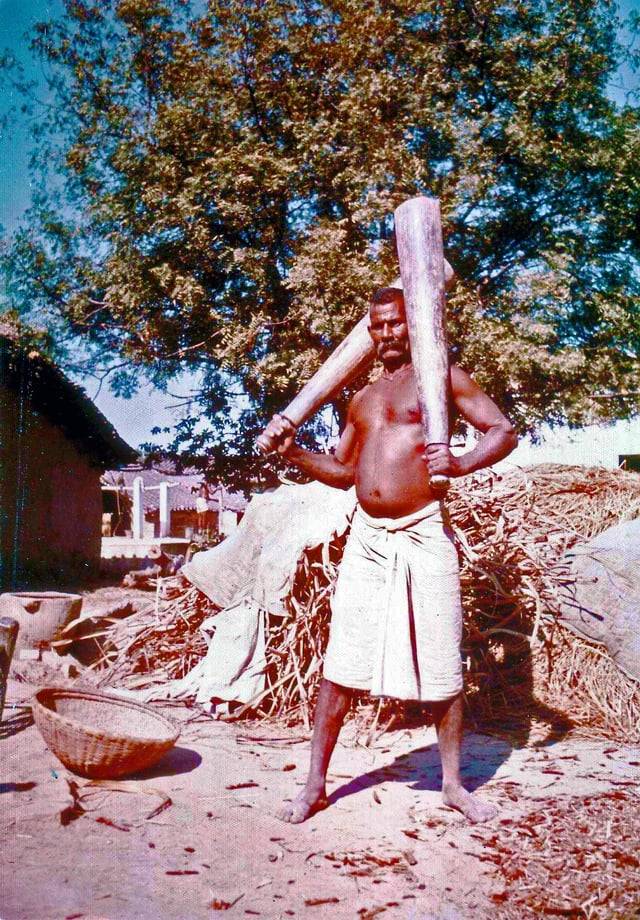 Indian wrestler exercising near Varanasi, 1973