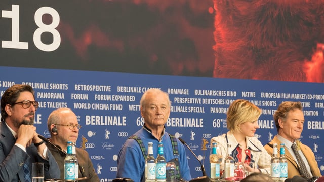 Murray, Greta Gerwig, and Bryan Cranston at the Isle of Dogs press conference at Berlinale 2018