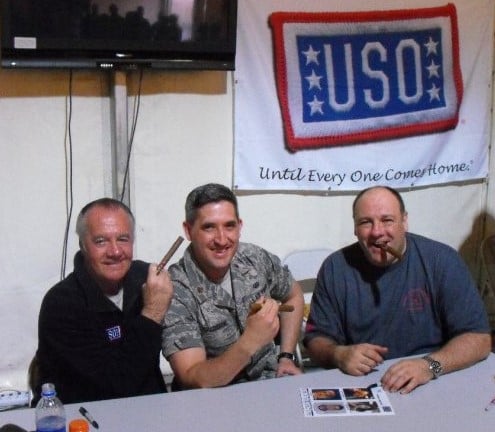 James Gandolfini (right) and Tony Sirico (left) visit the U.S. Air Force during a USO visit to Southwest Asia