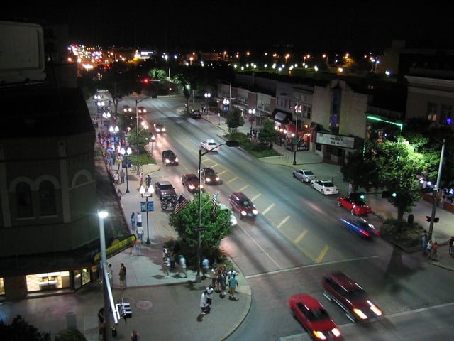 Downtown Lincoln at night, 14th and O Streets