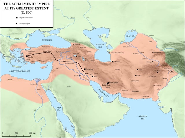 The Achaemenid Empire at its greatest extent, c. 500 BC