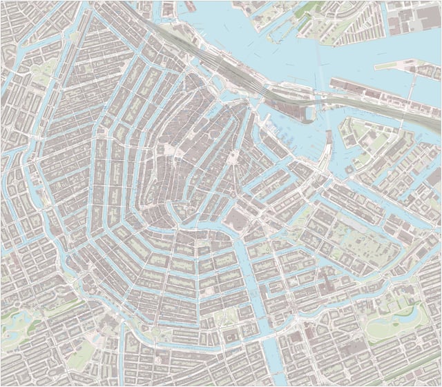 Large-scale map of the city centre of Amsterdam, including sightseeing markers, as of April 2017.