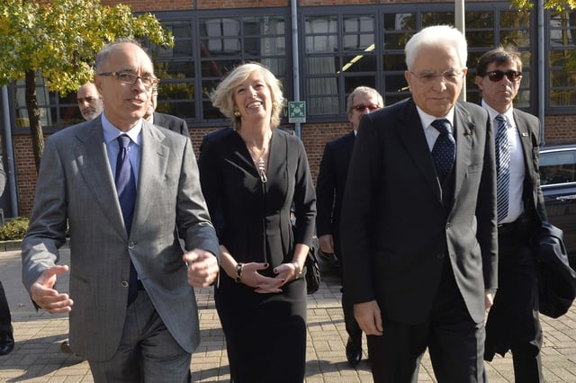 The previous rector of the Polytechnic University of Milan Azzone with the President of Italy Mattarella at the Milan Bovisa campus in 2015