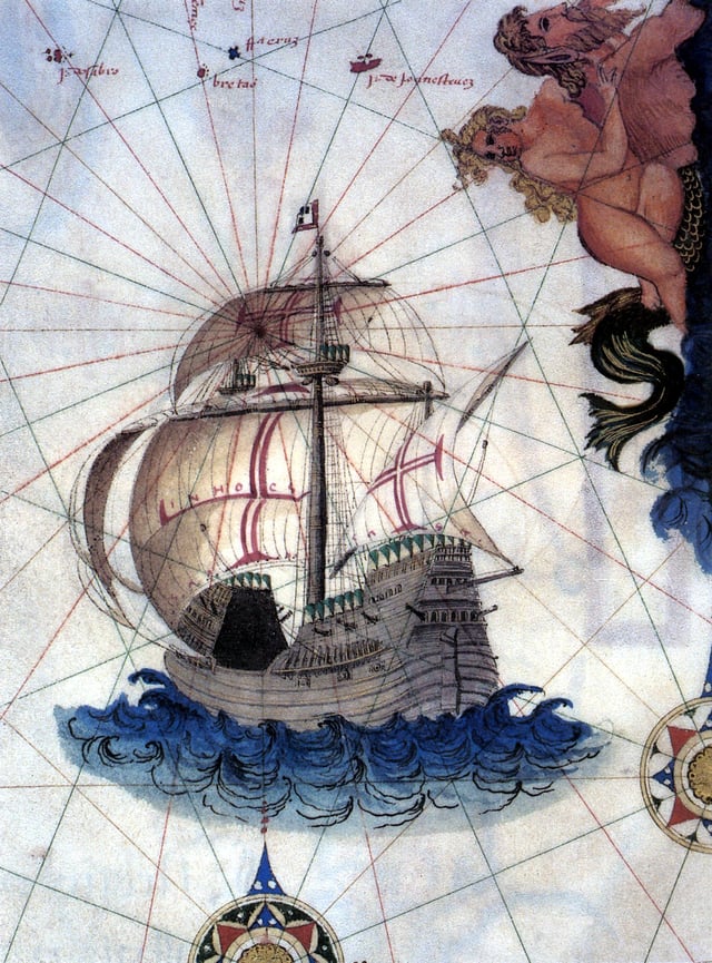 The nau (carrack) was a type of vessel that was larger than a caravel but smaller than the later galleon. They were used in the voyages of Christopher Columbus, Vasco da Gama and Cabral.