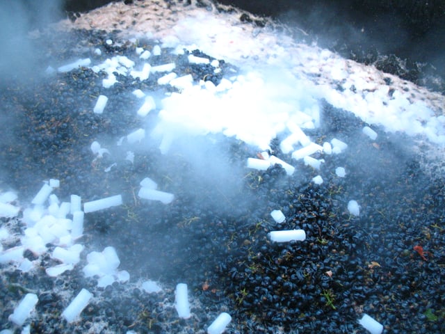 Dry ice used to preserve grapes after harvest.