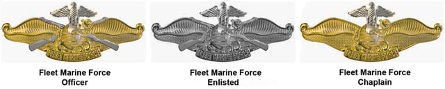 Fleet Marine Force insignia authorized for US Naval personnel: Officer, Enlisted, and Chaplain