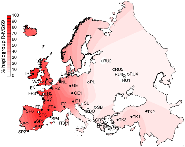 Distribution of Y-chromosomal Haplogroup R-M269 in Europe
