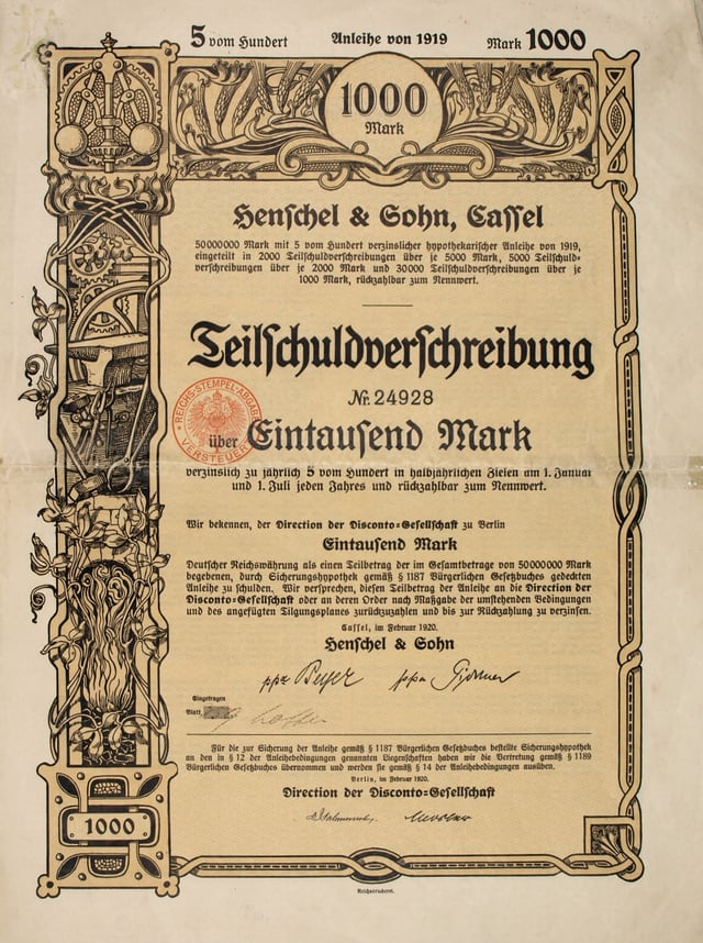 Bond of Henschel & Sohn, issued February 1920