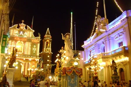 Village decorations during the Feast of the Assumption in Għaxaq, Malta