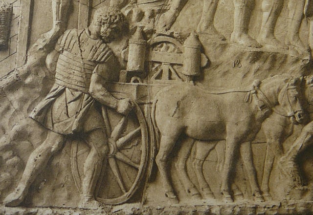 Roman carroballista, a cart-mounted field artillery weapon (relief detail)