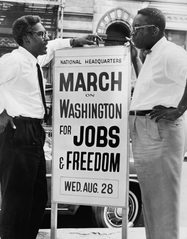 Bayard Rustin (left) and Cleveland Robinson (right), organizers of the March, on August 7, 1963