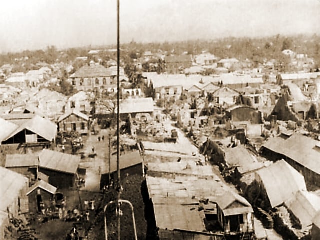 Bird's eye view of Kingston after the 1907 earthquake