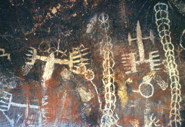 Pictographs in the Burro Flats Painted Cave, which was a winter solstice observatory for the Chumash.
