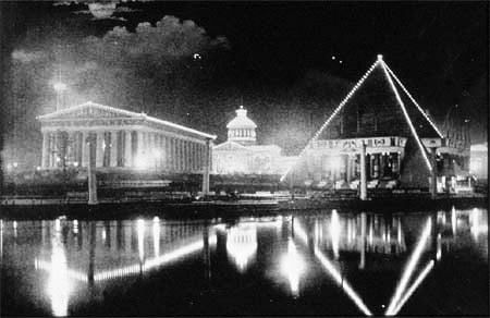 Extravagant displays of electric lights quickly became a feature of public events, as in this picture from the 1897 Tennessee Centennial Exposition.