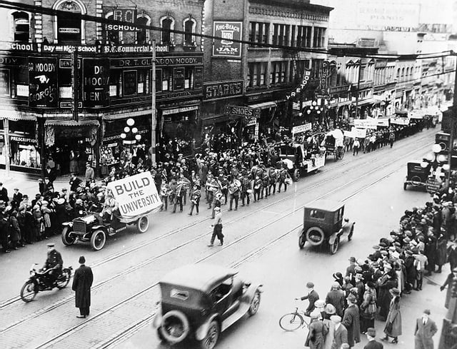Students march down Granville Street during the Great Trek.