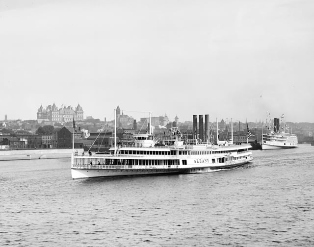 The steamer Albany departs for New York City; at the height of steam travel in 1884, more than 1.5 million passengers took the trip.