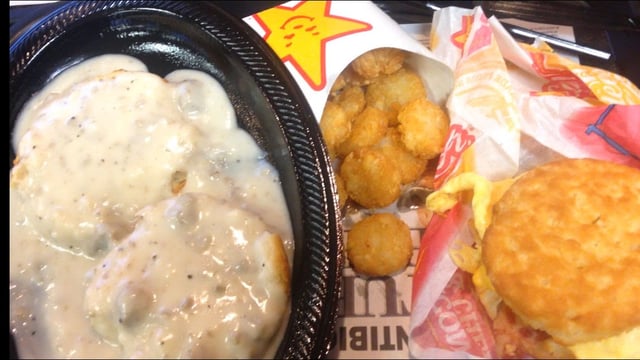 Breakfast food served at a Carl's Jr. in La Mesa, California in 2016. Carl's Jr. first began serving breakfast in 1984.