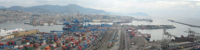 A view of the commercial port of Genoa