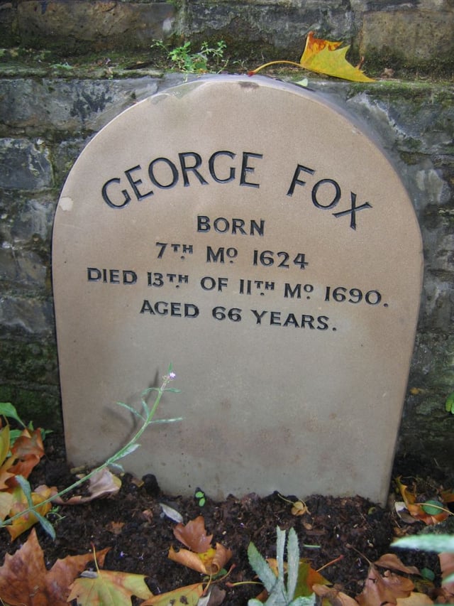 The Quaker testimony of simplicity extends to memorialisation as well. Founder George Fox is remembered with a simple grave marker at Quaker Gardens, Islington.